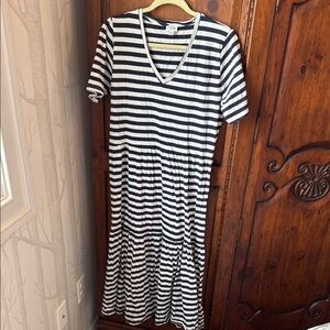 J. Crew Navy and White Striped Tiered Maxi Dress
